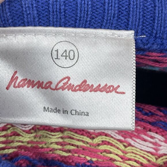 Hanna Andersson Sweater Dress Size 140 US 10 Cotton Knit Pink Blue Green Stripes - Picture 6 of 7